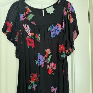 Maeve Black and Red Flutter Sleeve Blouse